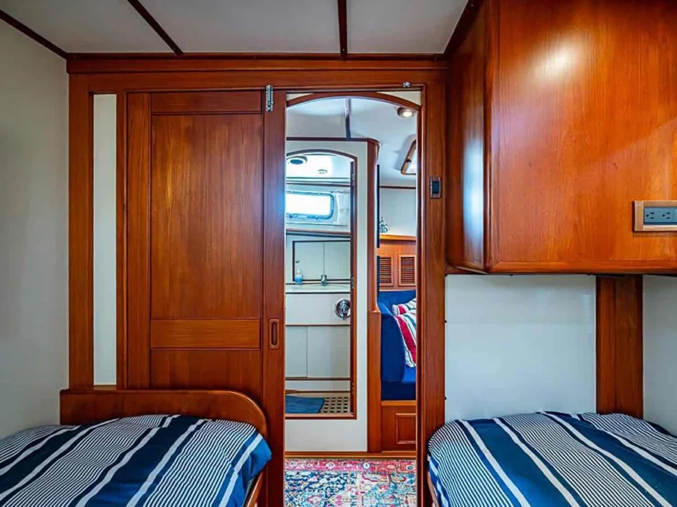 2001 Grand Banks Eastbay 46 Sweet guest cabin looking aft to head, shower and main cabin.