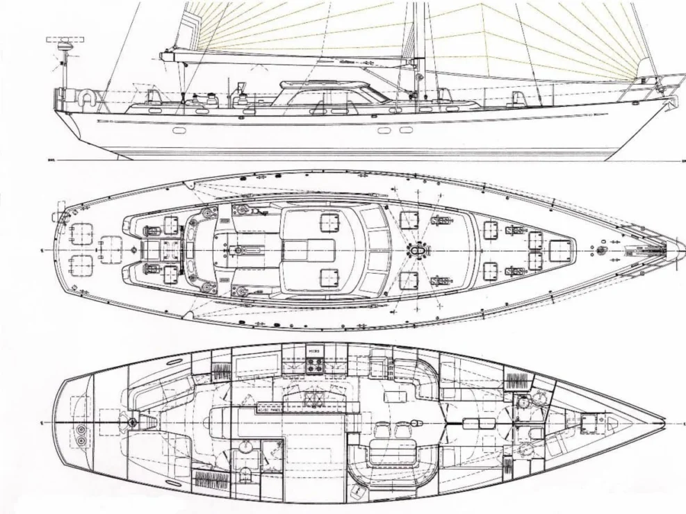 2001 Lyman Morse 63 for sale, layout and deck plan drawing.