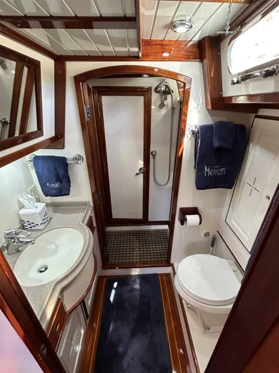 Lyman Morse 63 for sale, owner's head and shower.