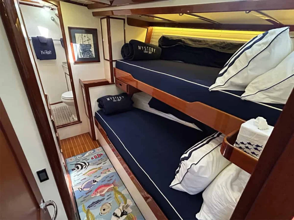 Lyman Morse 63 for sale, starboard guest head forward.