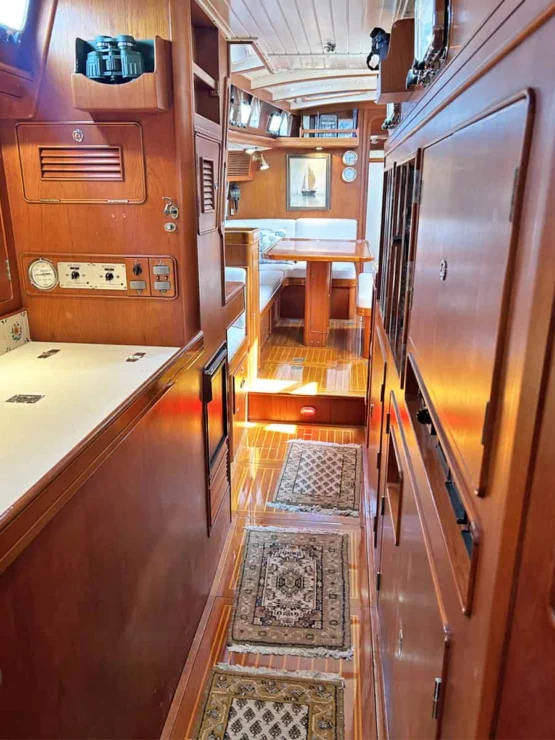 1994 Little Harbor 60 for sale - view of passageway leading forward to galley.