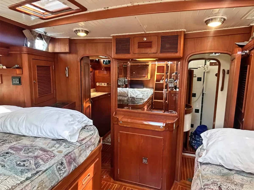 1994 Little Harbor 60 for sale - owner's cabin looking forward to ensuite head and shower.