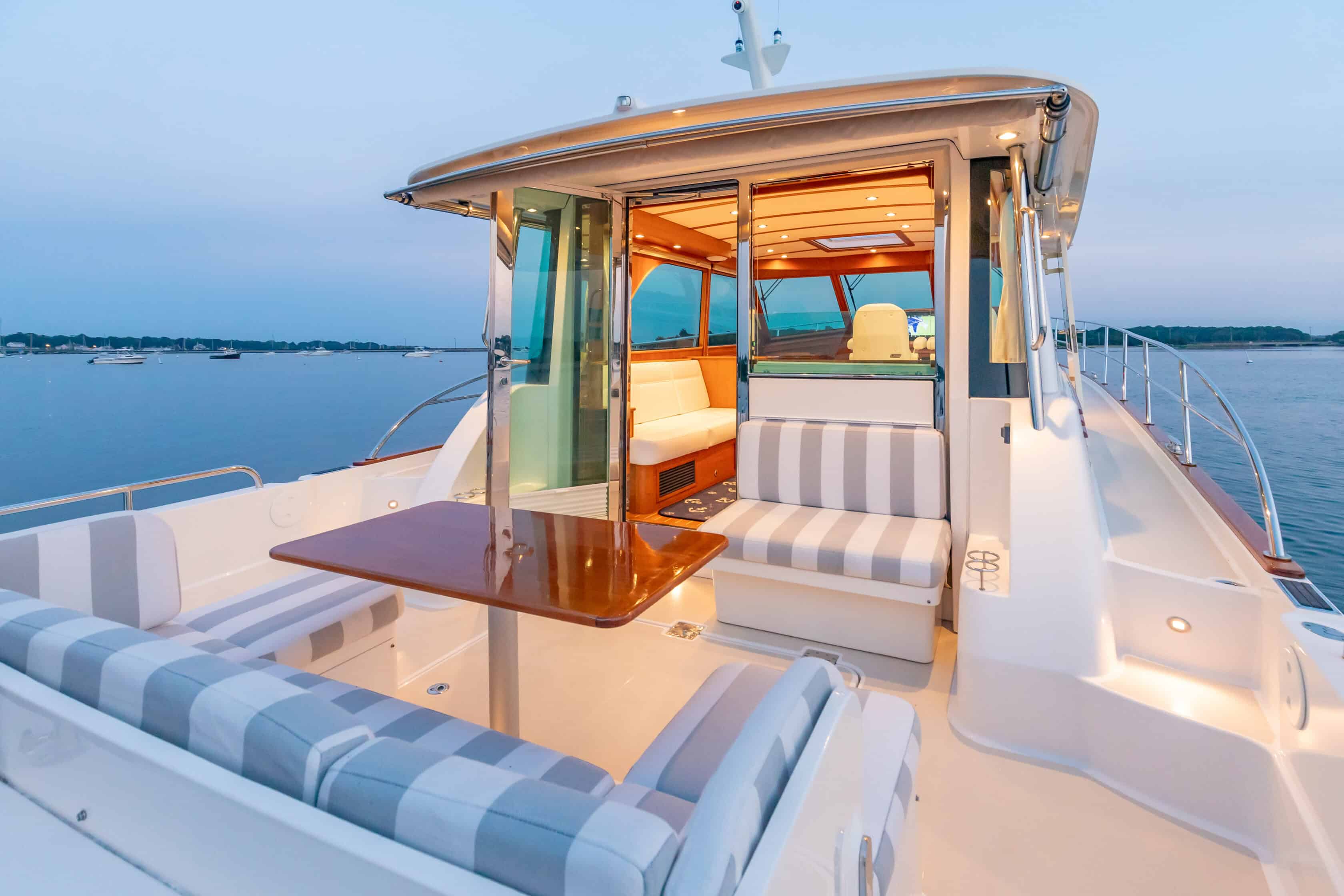 2023 Sabre 45, view of cockpit and pilothouse.