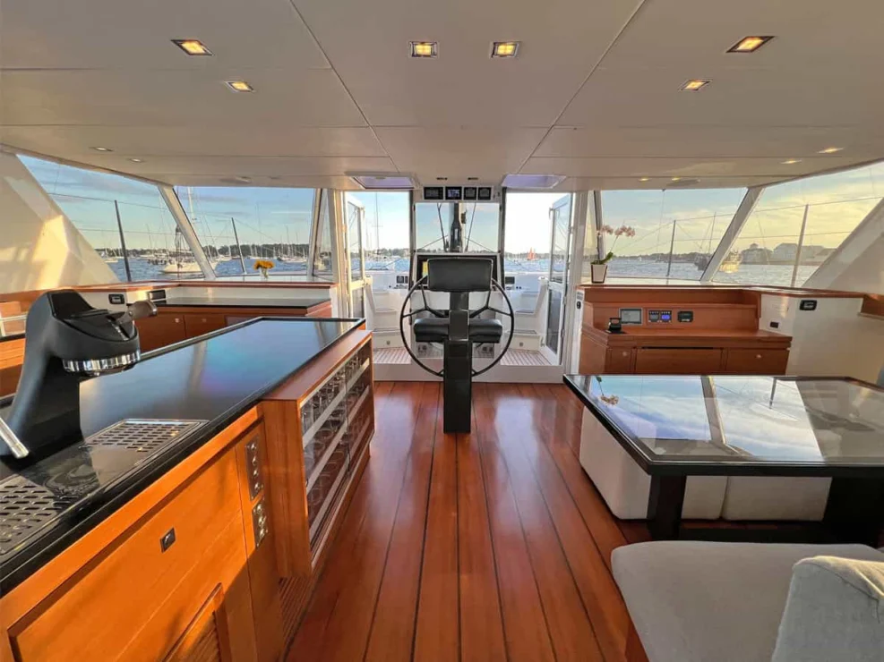 2014 Gunboat 60 for sale - main salon looking forward.