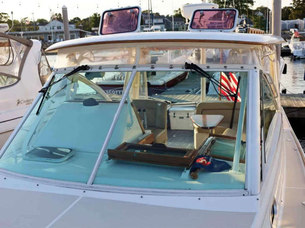 2003 Hunt Yachts Harrier 36, windshield looking aft.