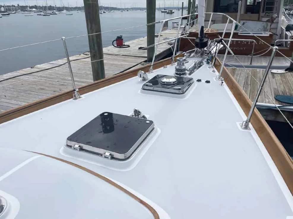 1990 Little Harbor 46 for sale, showing image of foredeck.