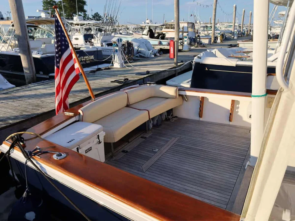 2003 Hunt Yachts Harrier 36, cockpit with transom settee.