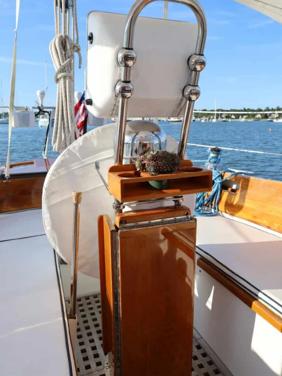 Image of MOONLIGHT, 1980 Hinckley Bermuda 40 MKII, view of cockpit looking aft to helm.
