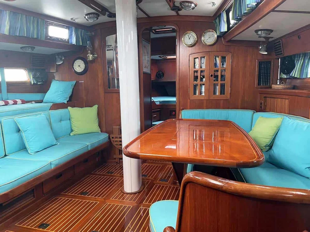 1990 Little Harbor 46 for sale, showing image of the salon looking forward.