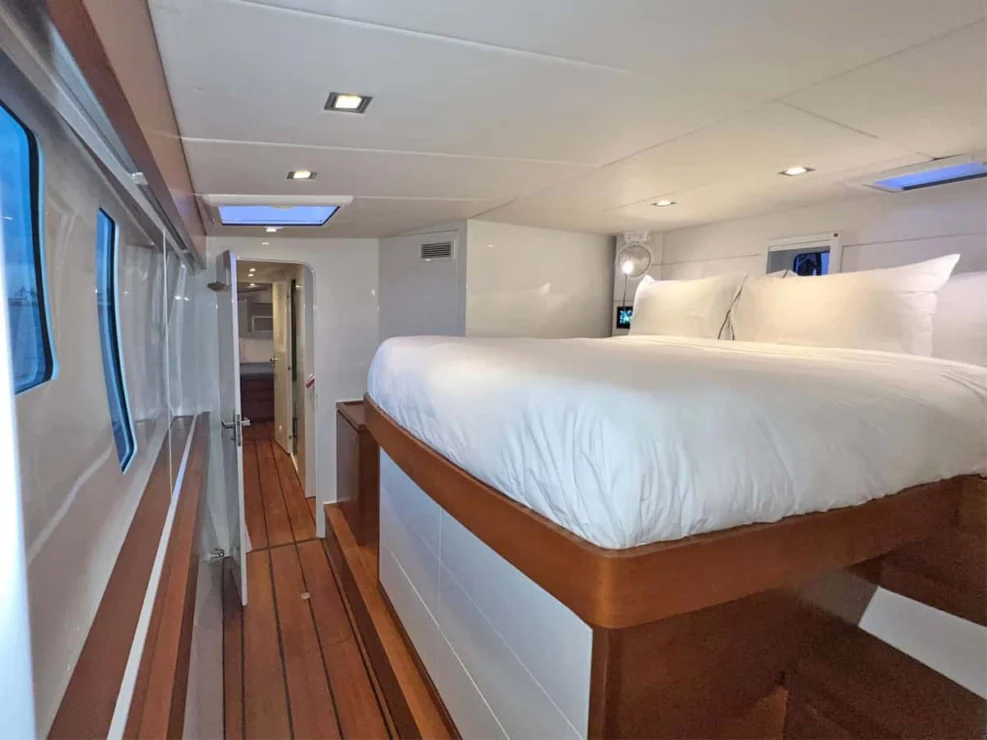 2014 Gunboat 60 for sale - owner's cabin looking aft.