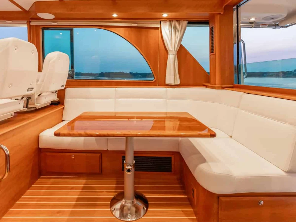 Sabre 45, Salt Therapy, image of settee and dinette to starboard.