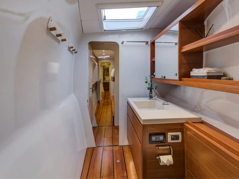 Gunboat 60 for sale, owner's head looking aft.