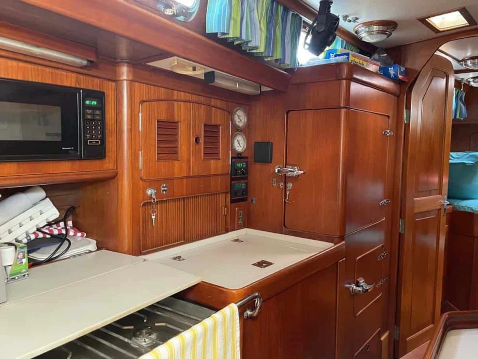1990 Little Harbor 46 for sale, showing image of galley counter and storage.
