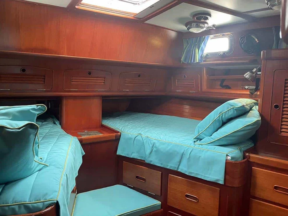 1990 Little Harbor 46 for sale, showing image of the aft cabin with oversized twin berths.