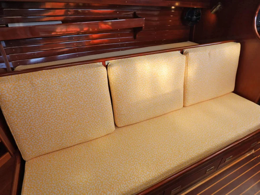 Image of MOONLIGHT, 1980 Hinckley Bermuda 40 MKII, view of settee in starboard salon.