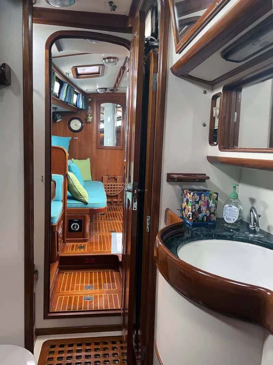 1990 Little Harbor 46 for sale, showing image of the ensuite aft head.