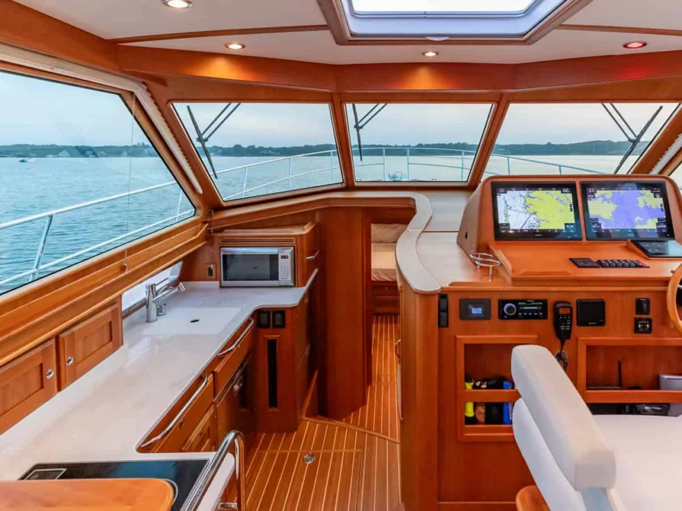 Sabre 45, Salt Therapy, view of galley forward to master cabin.