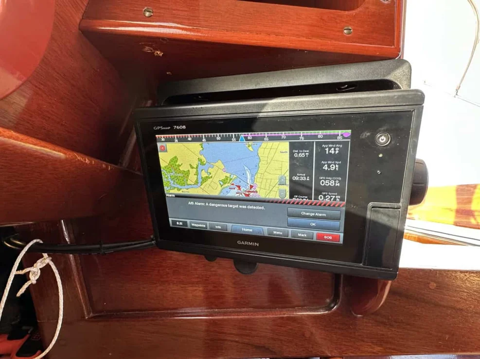Image of MOONLIGHT, 1980 Hinckley Bermuda 40 MKII, view of chartplotter at nav station.