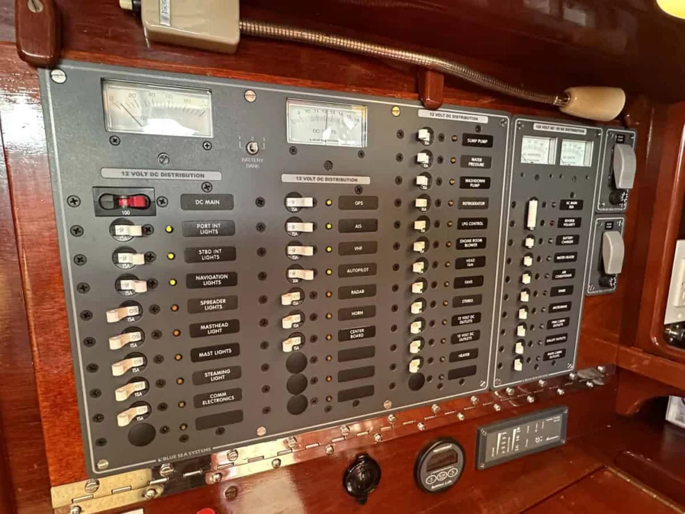 Image of MOONLIGHT, 1980 Hinckley Bermuda 40 MKII, view of electrical panel.