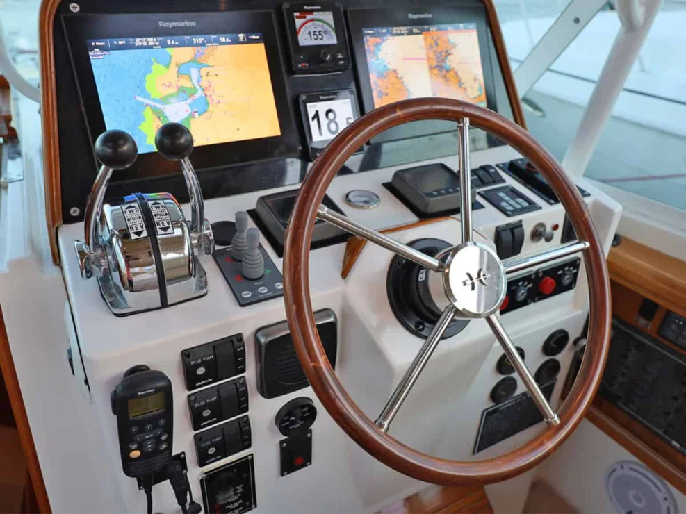 2003 Hunt Yachts Harrier 36, helm detail.