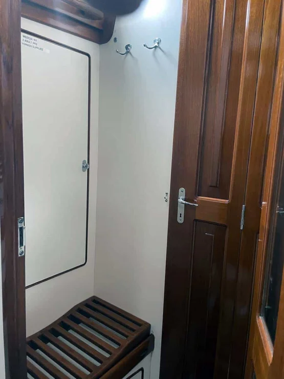 1990 Little Harbor 46 for sale, showing image of the ensuite aft shower stall.