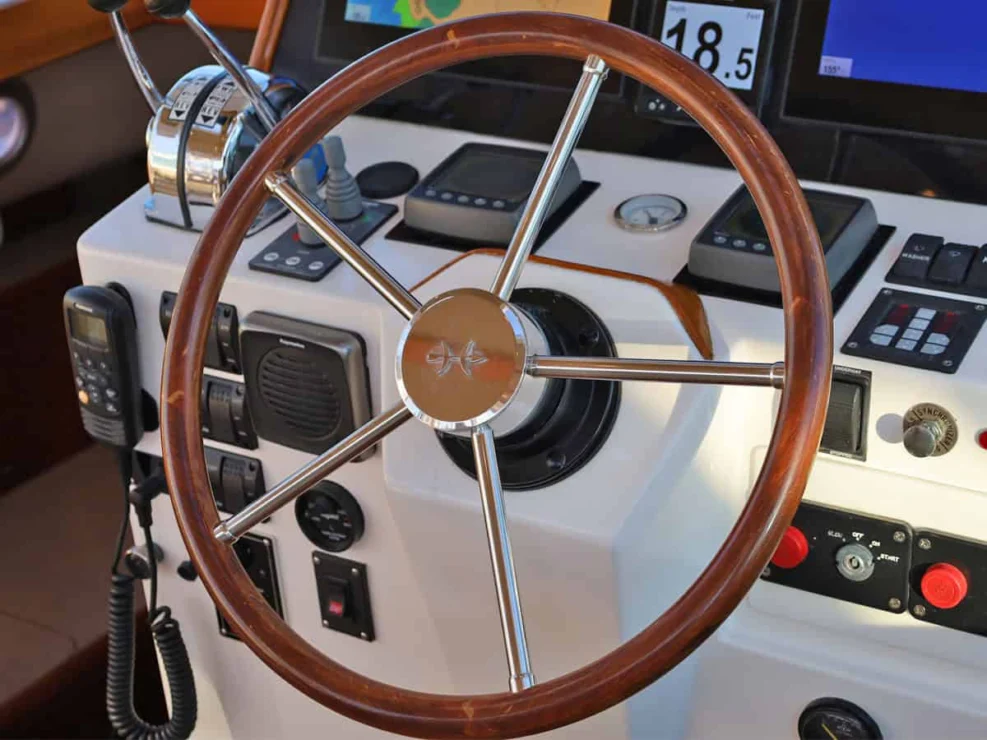 2003 Hunt Yachts Harrier 36, helm closeup.