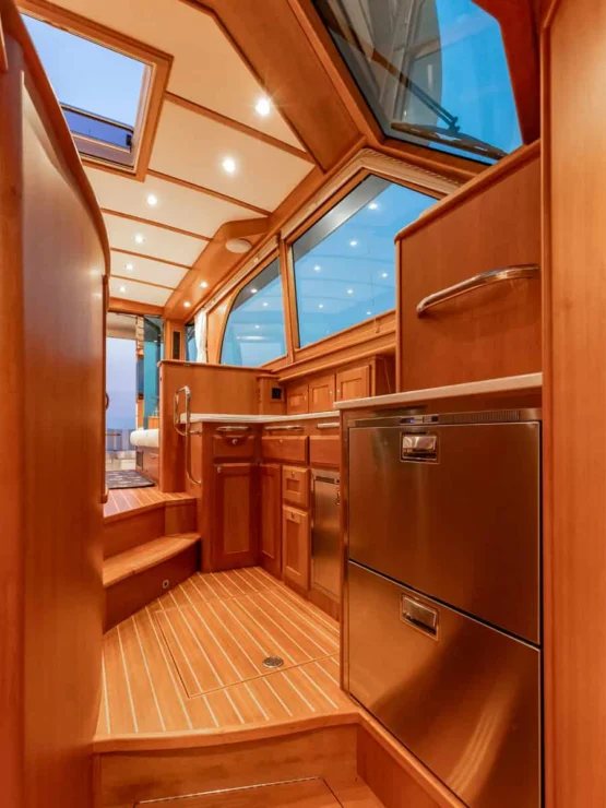 Sabre 45, Salt Therapy, view of galley looking aft and up.