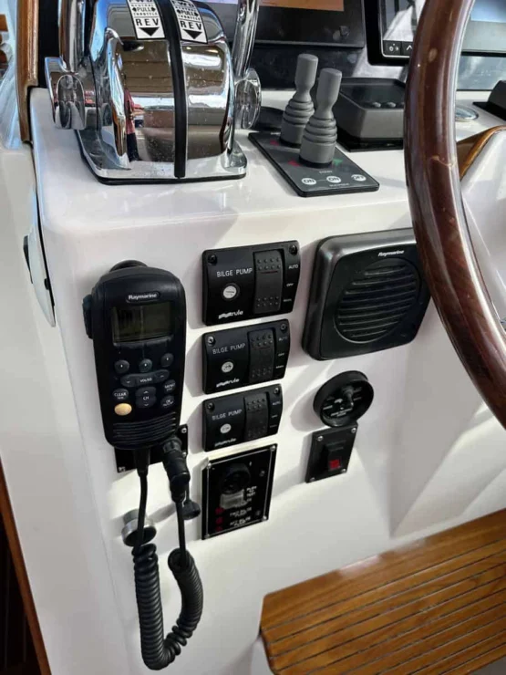 2003 Hunt Yachts Harrier 36, port lower helm area.