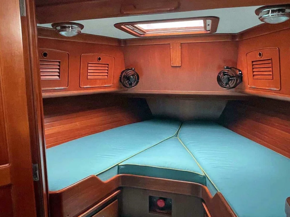 1990 Little Harbor 46 for sale, showing image of the forward cabin v-berth.