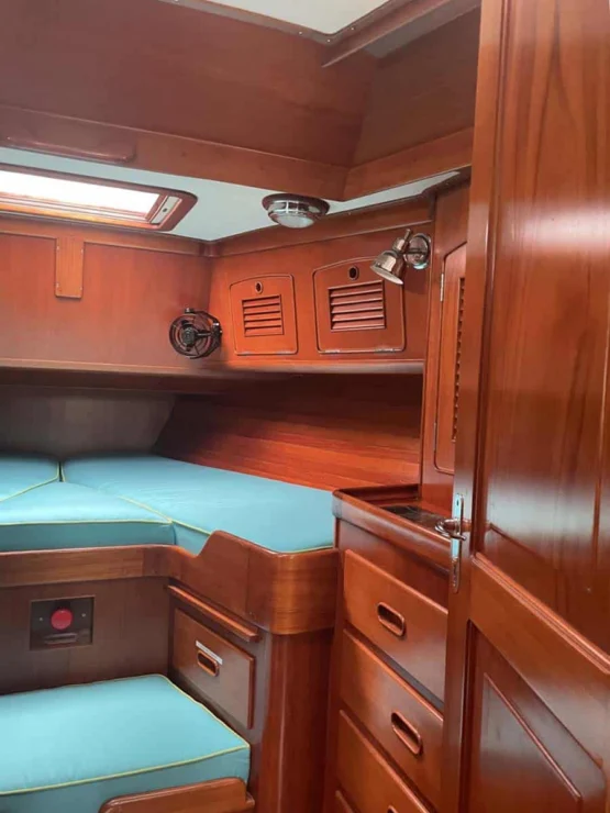 1990 Little Harbor 46 for sale, showing image of the forward cabin storage options.