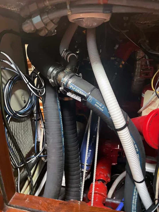 1990 Little Harbor 46 for sale, showing image of the engine hoses.