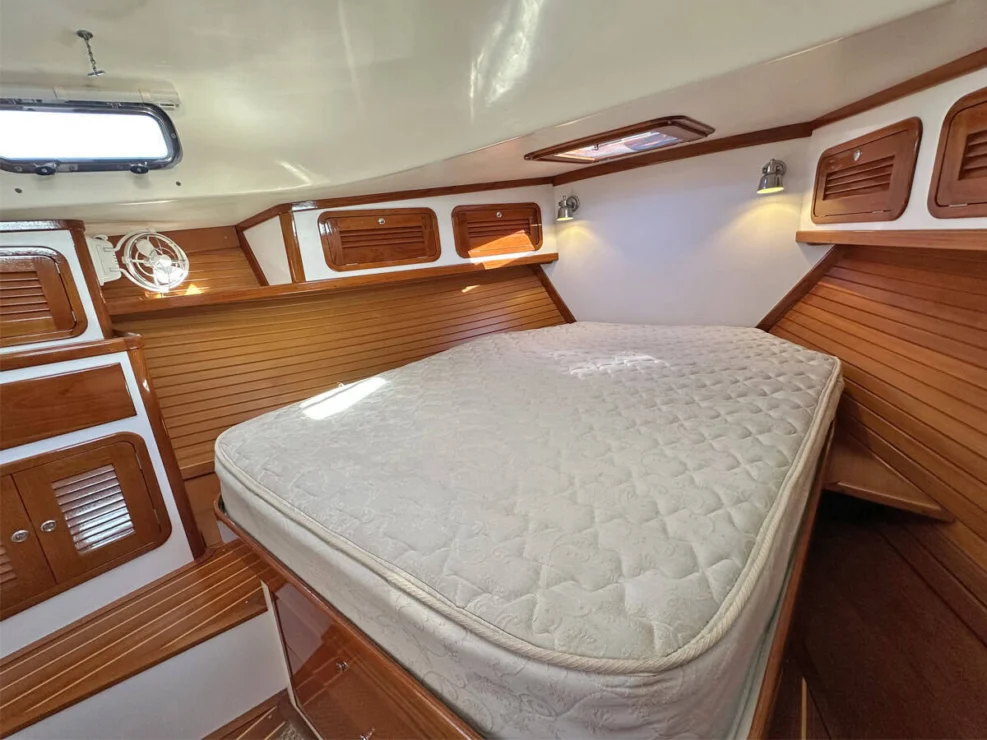 Image of Bruckmann Bluestar 37 REPETE, view of cabin island berth to port.