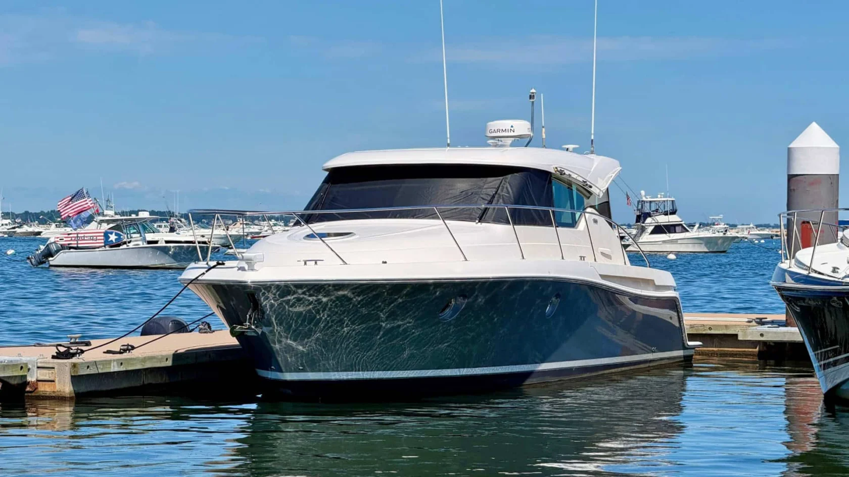 2020 Tiara C39 Coupe, bow view at dock.