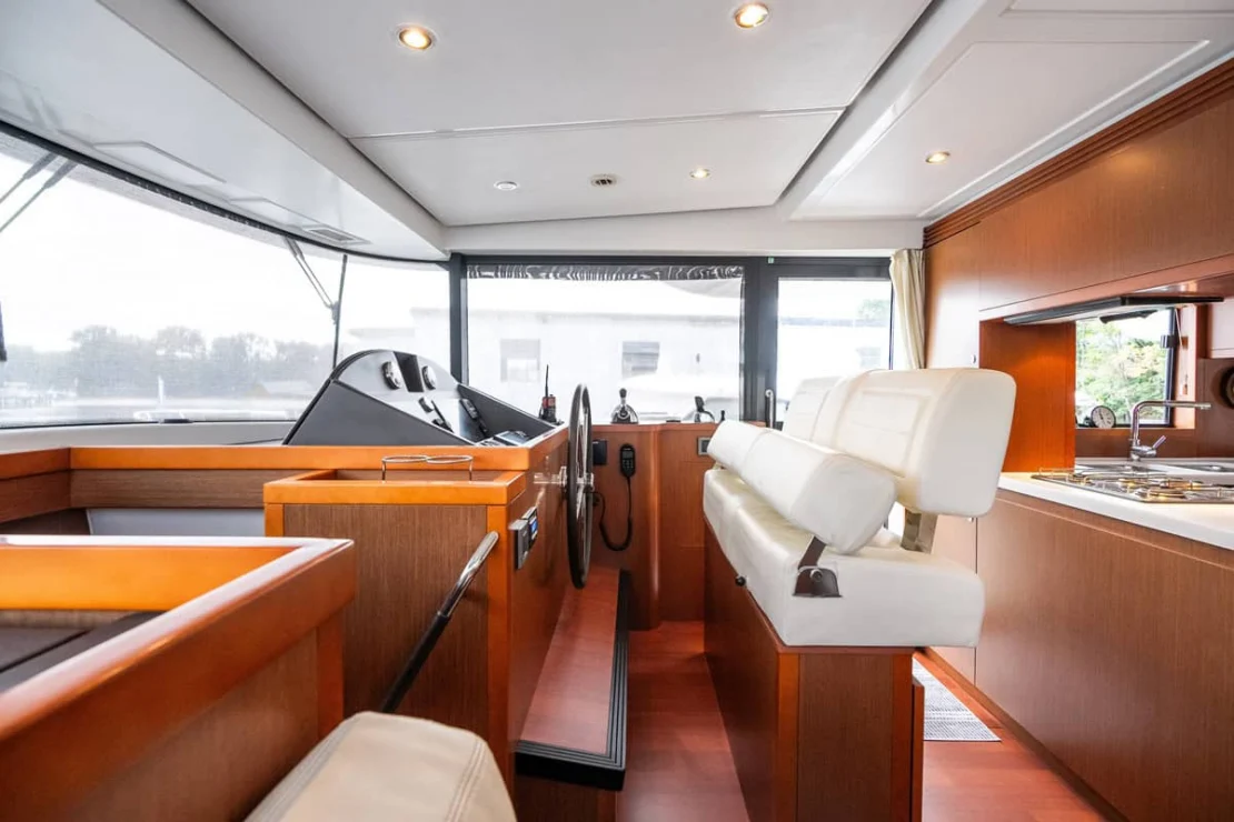 Beneteau Oceanis Swift Trawler 50 helm station and seating.