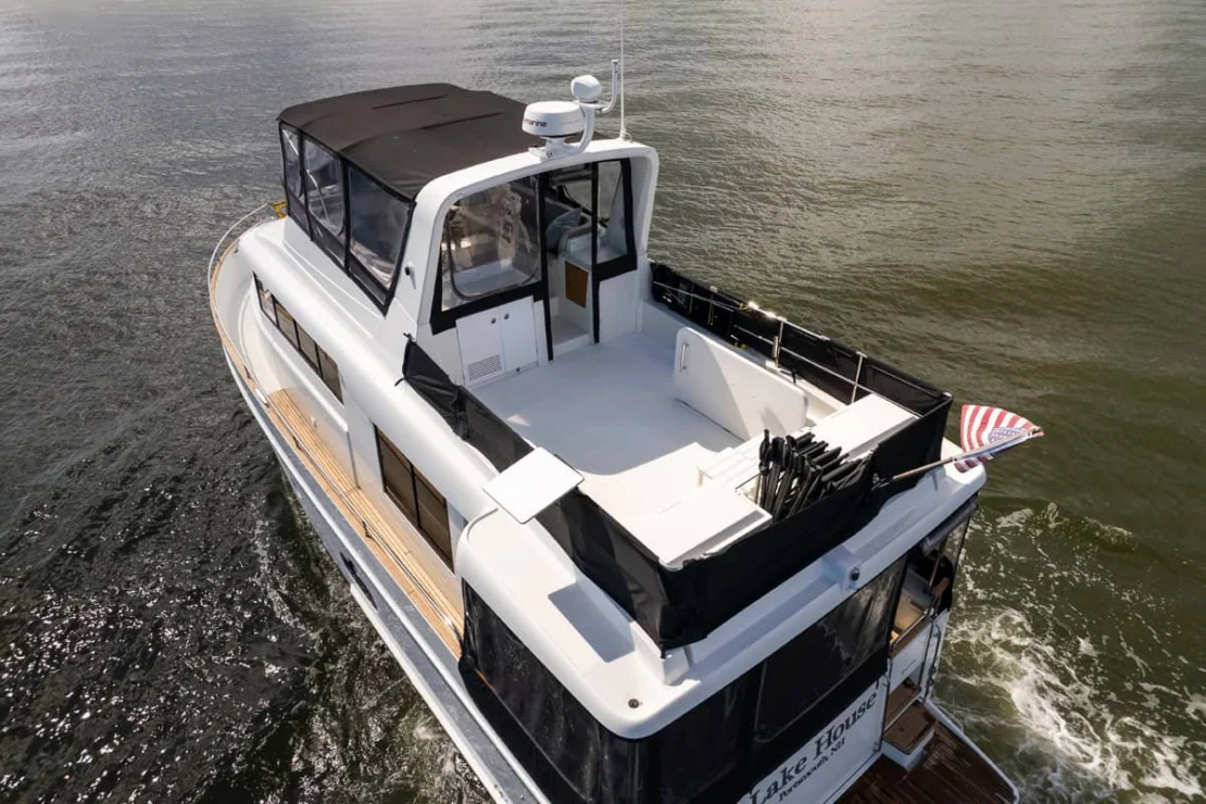 Beneteau Oceanis Swift Trawler 50 cockpit from above.