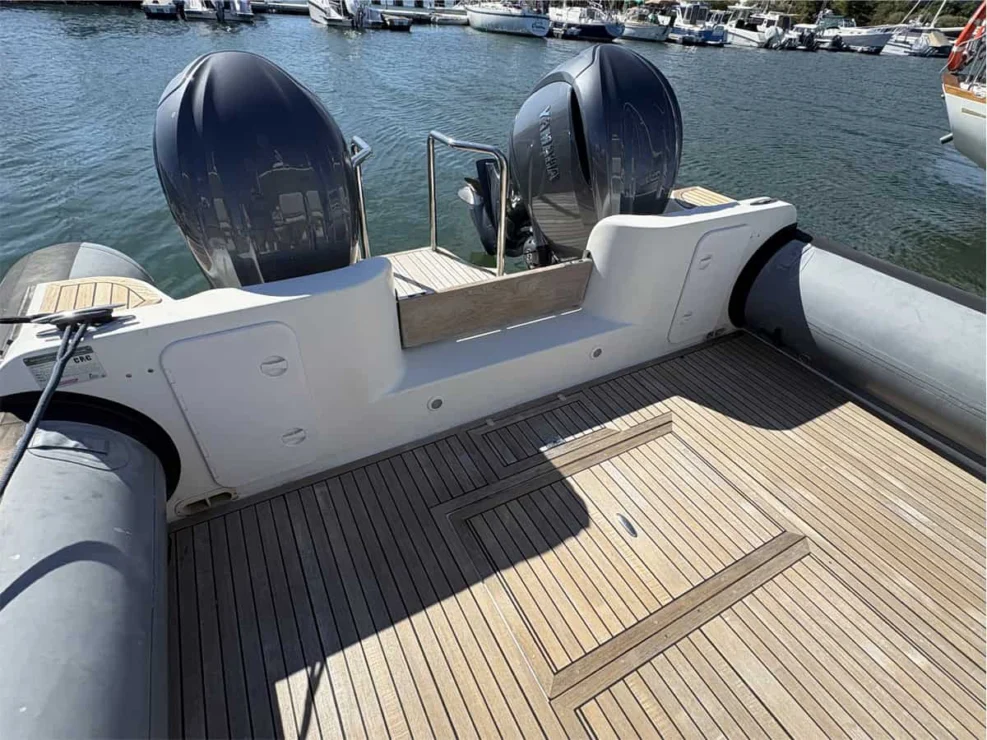 2011 Protector Tauranga 41 teak clad cockpit looking aft to engines.