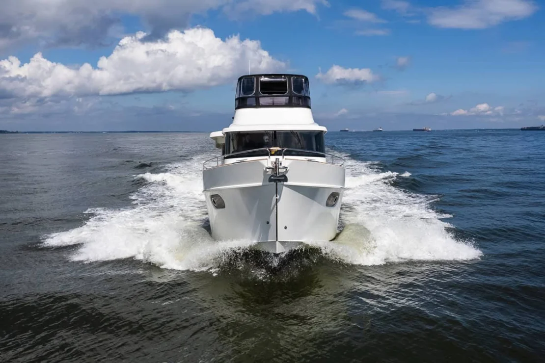 Beneteau Oceanis Swift Trawler 50 bow underway.