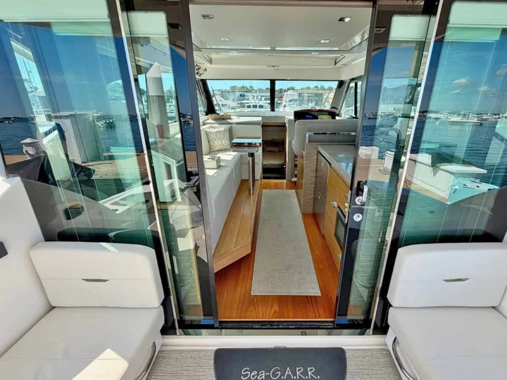 2020 Tiara C39 Coupe, cockpit view of salon.