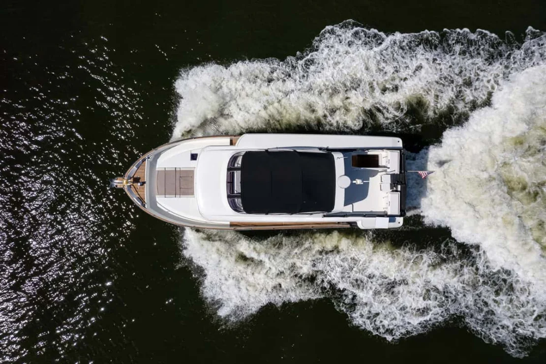 Beneteau Oceanis Swift Trawler 50 aerial view.