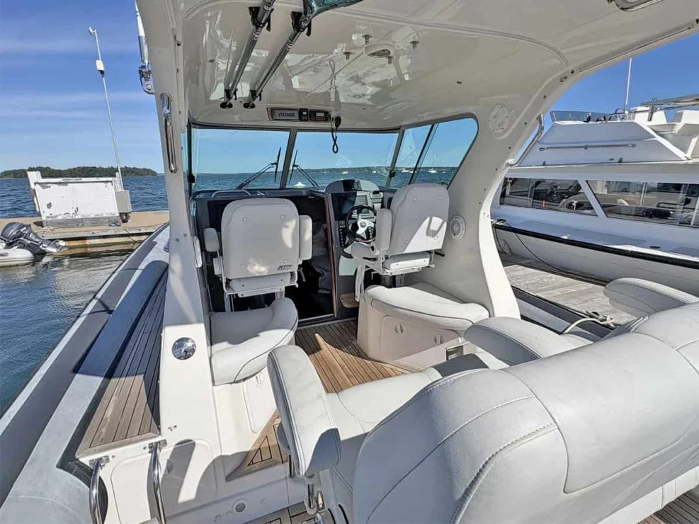 2011 Protector Tauranga 41 cockpit looking forward to helm area.