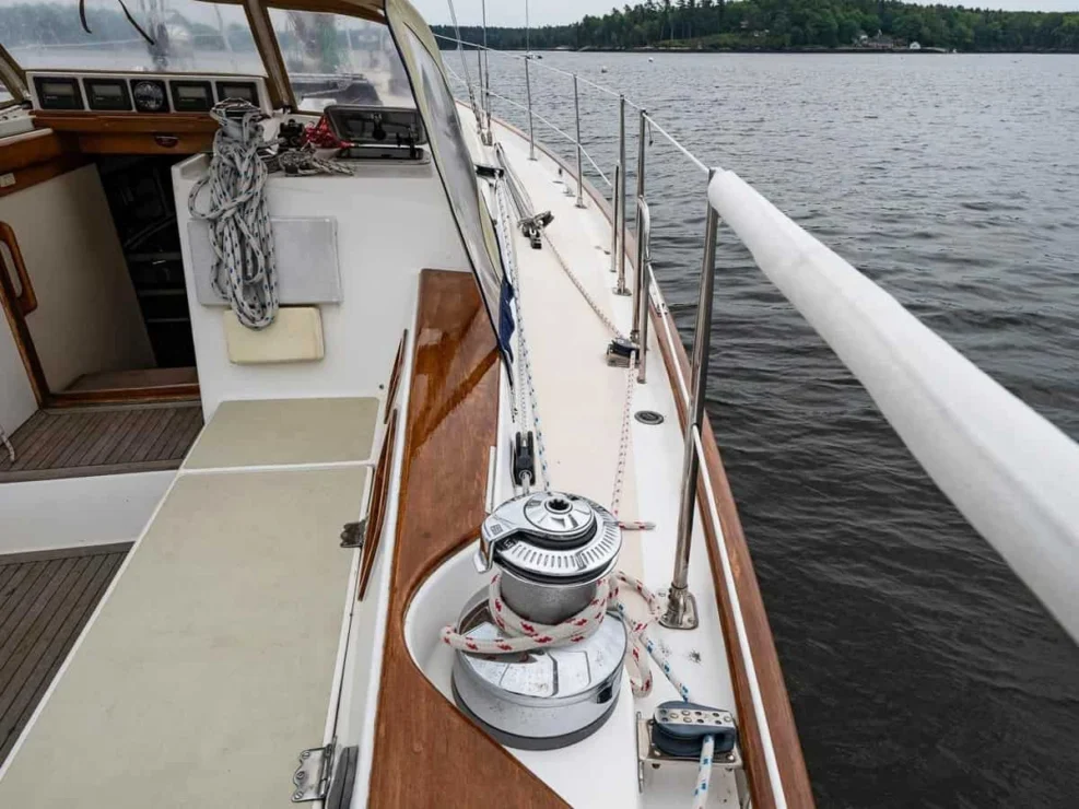 1983 Morris Ocean Series 44 side deck looking forward.
