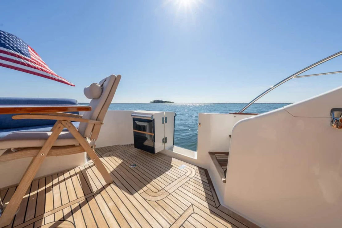 Grand Banks Eastbay 50, portside door.