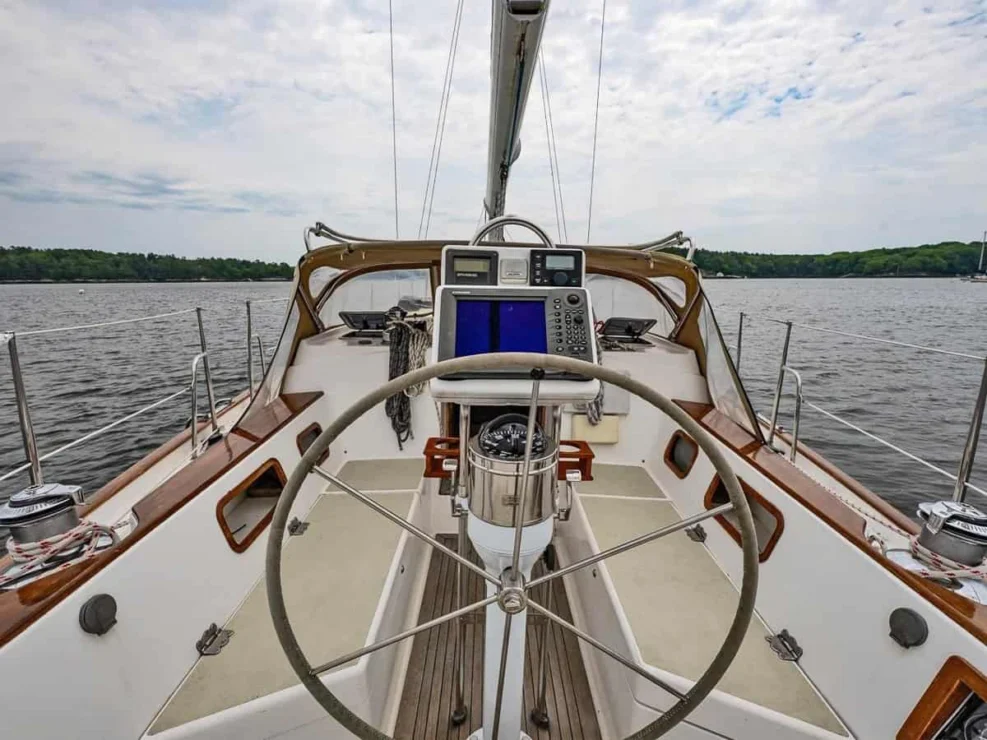 1983 Morris Ocean Series 44 helm looking forward.