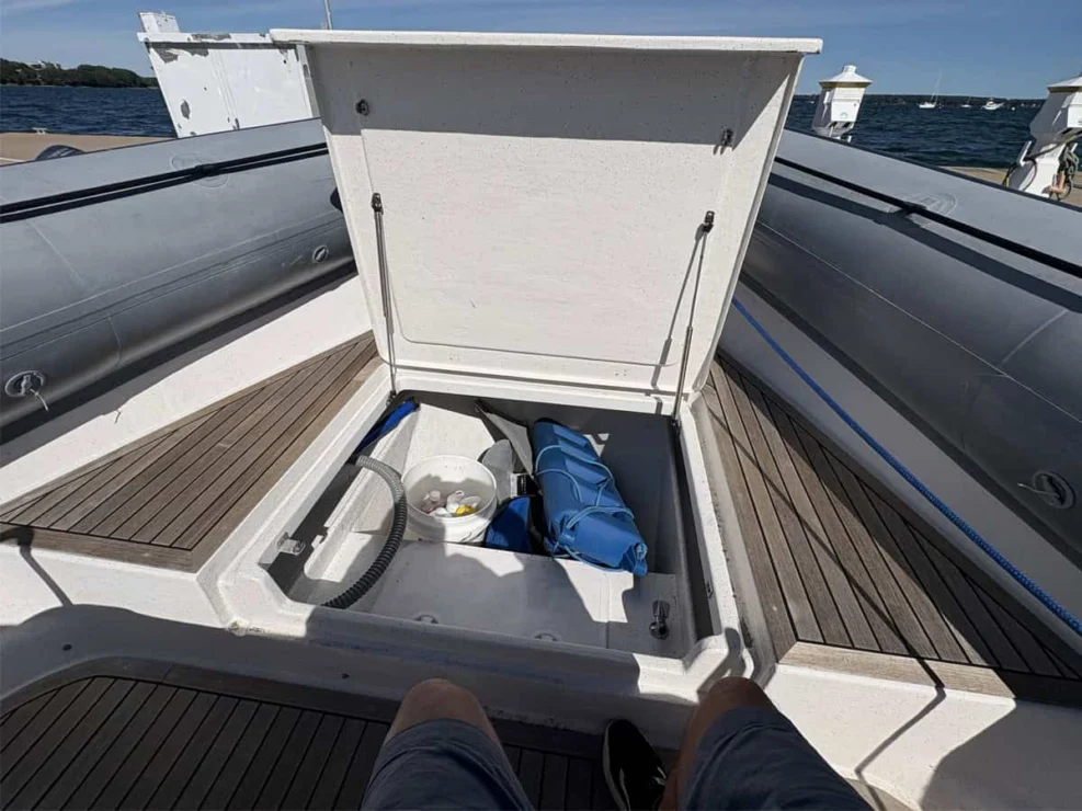 2011 Protector Tauranga 41 foredeck storage compartment.