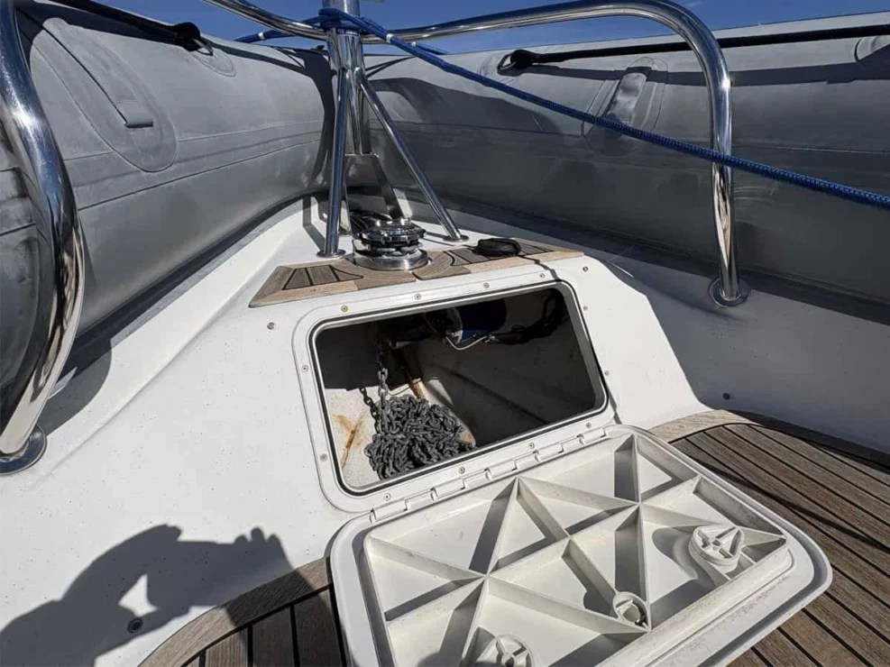 2011 Protector Tauranga 41 anchor locker on foredeck.