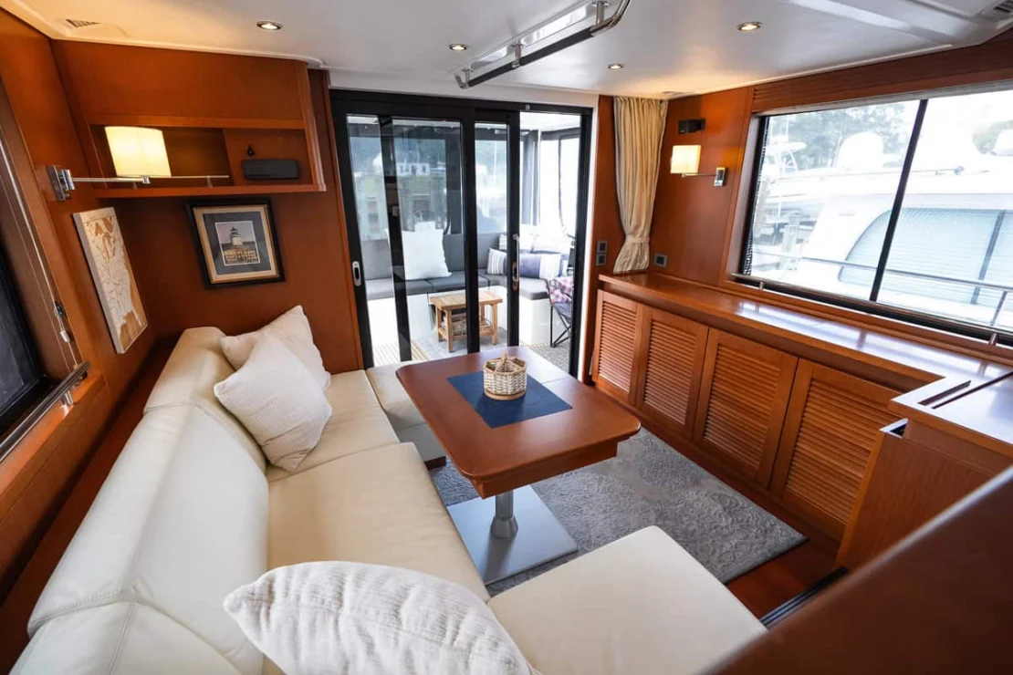 Beneteau Oceanis Swift Trawler 50 pilothouse looking aft.