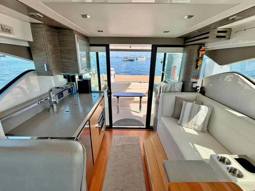 2020 Tiara C39 Coupe, main salon looking aft.