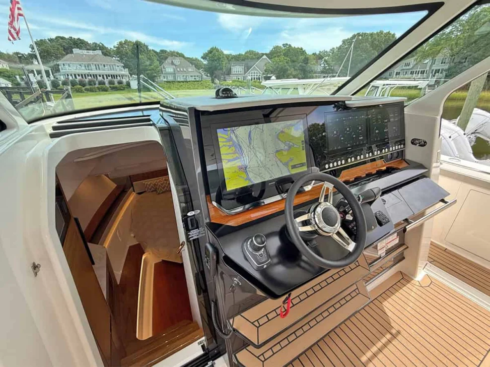 2022 Tiara 48LS, helm and companionway.