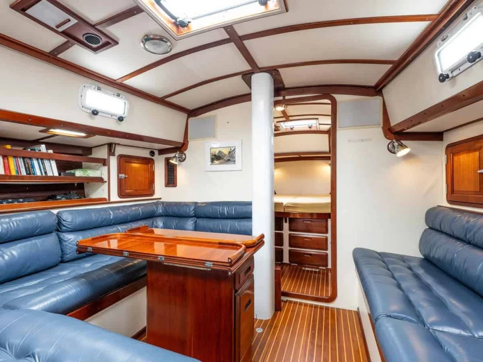 1983 Morris Ocean Series 44 salon with settees.