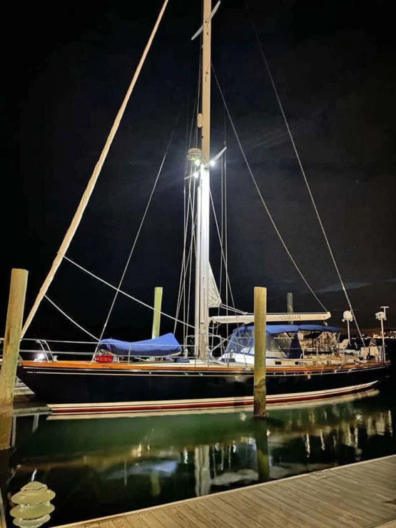 1994 Bristol Custom 57, lit at night.